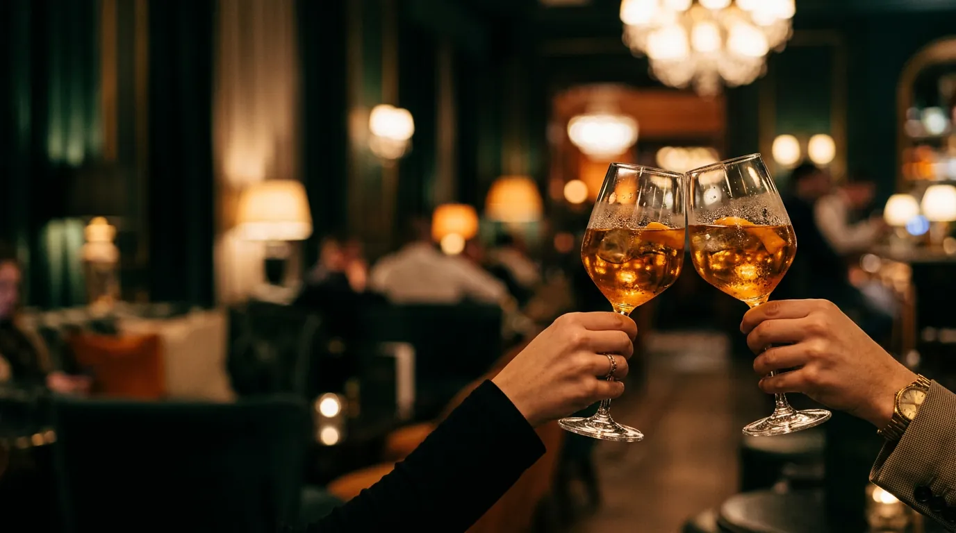 Gäster som skålar i baren